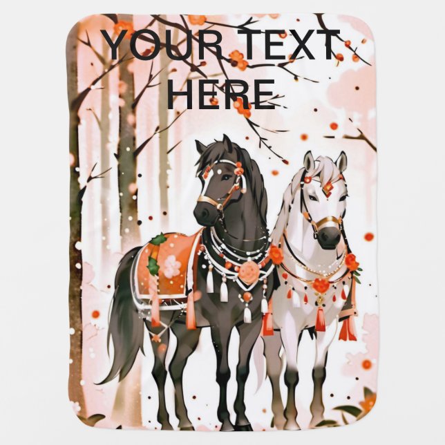 Horses in a Red Forest Custom Baby Blanket (Front)