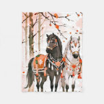 Horses in a Red Forest Fleece Blanket