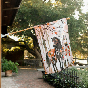 Horses in a Red Forest House Flag