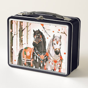 Horses in a Red Forest Metal Lunch Box
