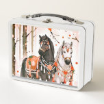 Horses in a Red Forest Metal Lunch Box