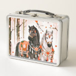 Horses in a Red Forest Metal Lunch Box