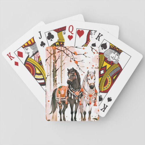 Horses in a Red Forest Playing Cards