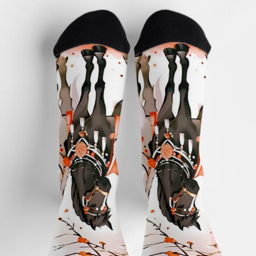 Horses in a Red Forest Socks