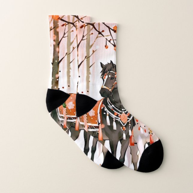 Horses in a Red Forest Socks (Pair)