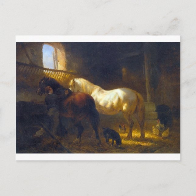 Horses in a Stable Postcard (Front)