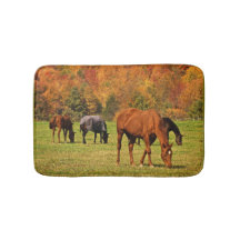 Horses in Autumn Animal Bath Mats