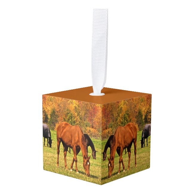 Horses in Autumn Animal Cube Ornament