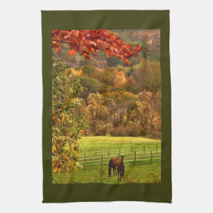 Horses in Autumn Kitchen Towel