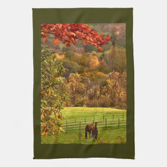 Horses in Autumn Kitchen Towel (Vertical)