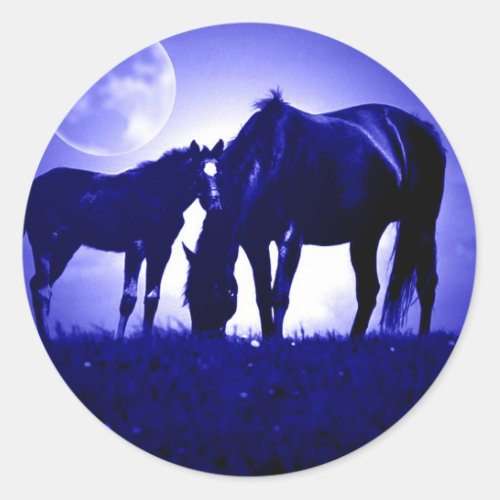 Horses in Blue Night Classic Round Sticker