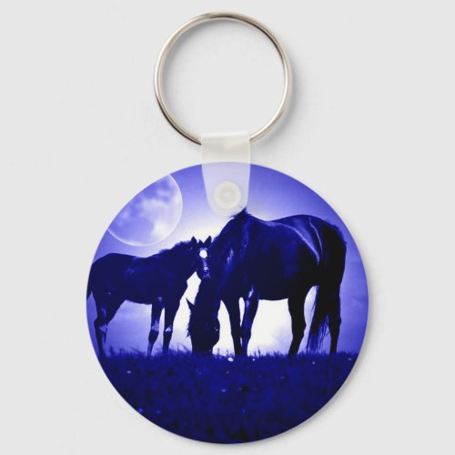 Horses in Blue Night Keychain