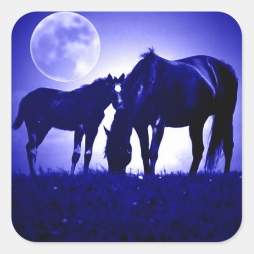 Horses in Blue Night Square Sticker