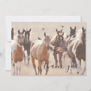 Horses In Golden Field Country Flat Thank You Card