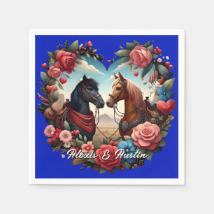 Horses in Heart Blue Napkins
