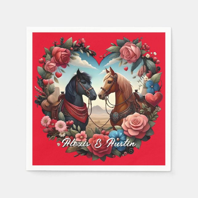 Horses in Heart Napkins (Front)