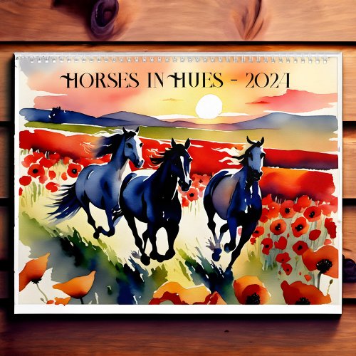 Horses  in hues watercolor horse lovers gift 2024 calendar