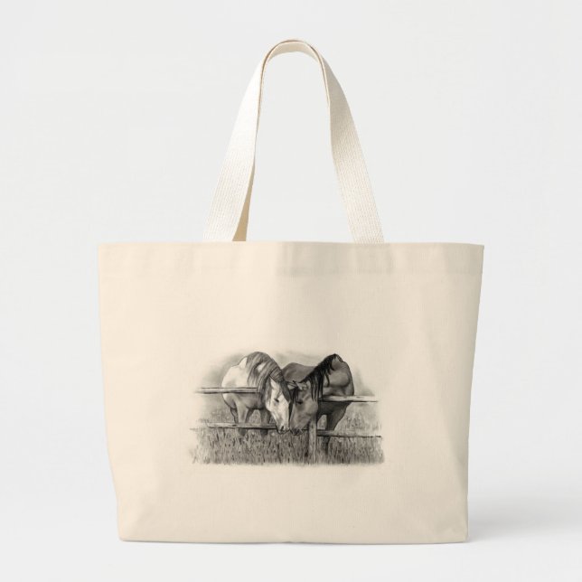 HORSES IN LOVE: PENCIL REALISM LARGE TOTE BAG (Front)
