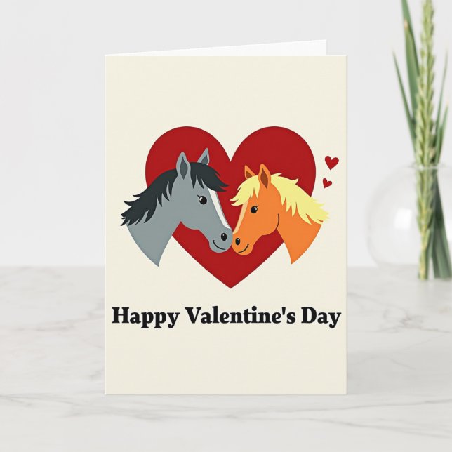 Horses In Love Valentines Day Card (Front)