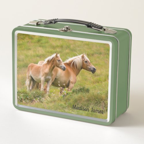 Horses In Meadow Personalized Name Metal Lunch Box