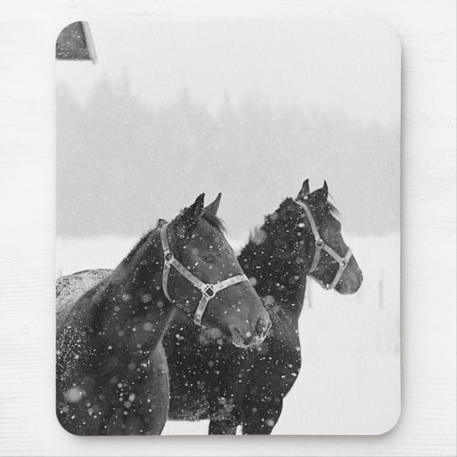 Horses in Snowfall Mouse Pad (Front)