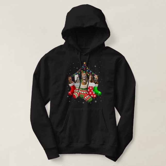 Horses In Socks Christmas Lights Pajama Funny Hors Hoodie (Design Front)