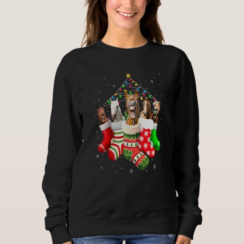 Horses In Socks Christmas Lights Pajama Funny Hors Sweatshirt