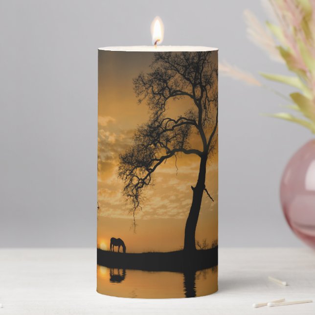 Horses in Southwestern Sunset Beautiful Pillar Candle (In Situ)