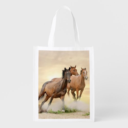 Horses In Sunset Reusable Grocery Bag