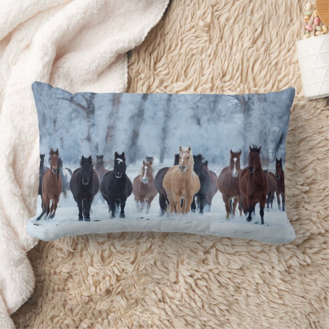 Horses in the Cold Lumbar Pillow (Blanket)