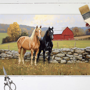 Horses in the Field Rustic Farm Decoupage Tissue Paper