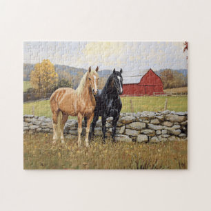 Horses in the Field Rustic Farm Jigsaw Puzzle