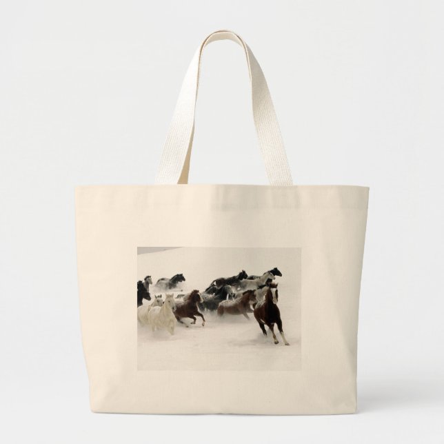 Horses in the snow large tote bag (Front)