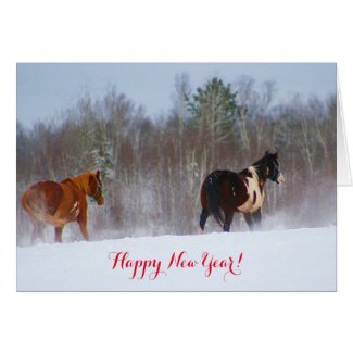 Horses in the snow New Year&#39;s card