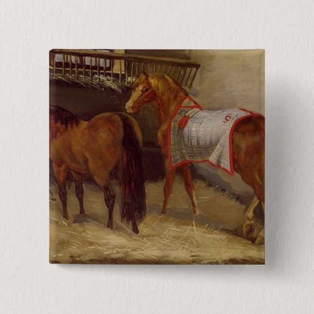 Horses in the Stables Pinback Button (Front)