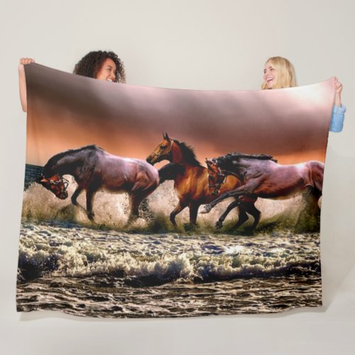 HORSES in the SURF Fleece Blanket