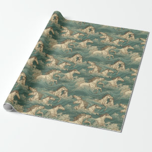 Horses in the surf, sea, waves, ocean wrapping paper