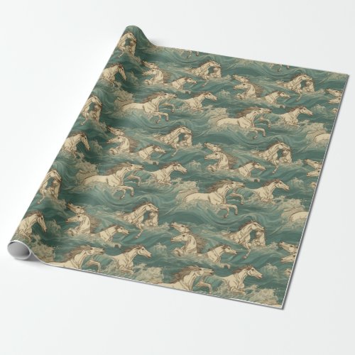 Horses in the surf sea waves ocean wrapping paper