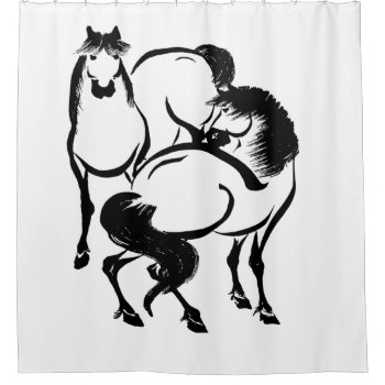 Horses Japanese Sumi-e Painting Your Custom Color Shower Curtain by Angharad13 at Zazzle
