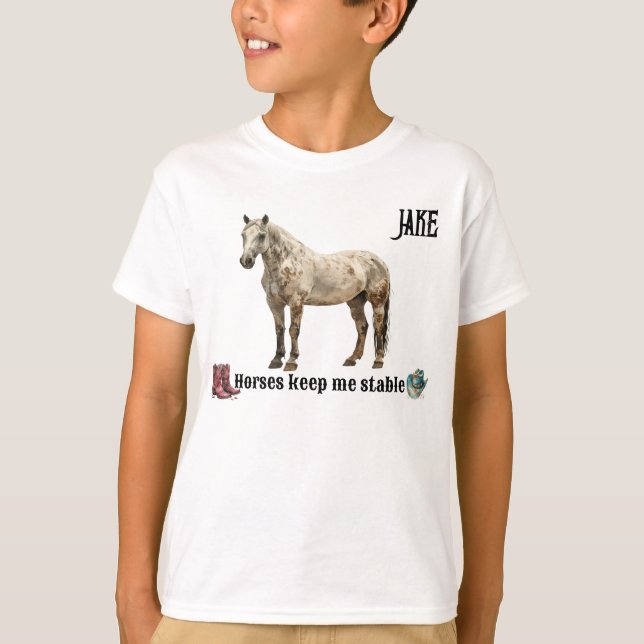 "Horses Keep Me Stable" Customizable Boy's T-Shirt (Front)