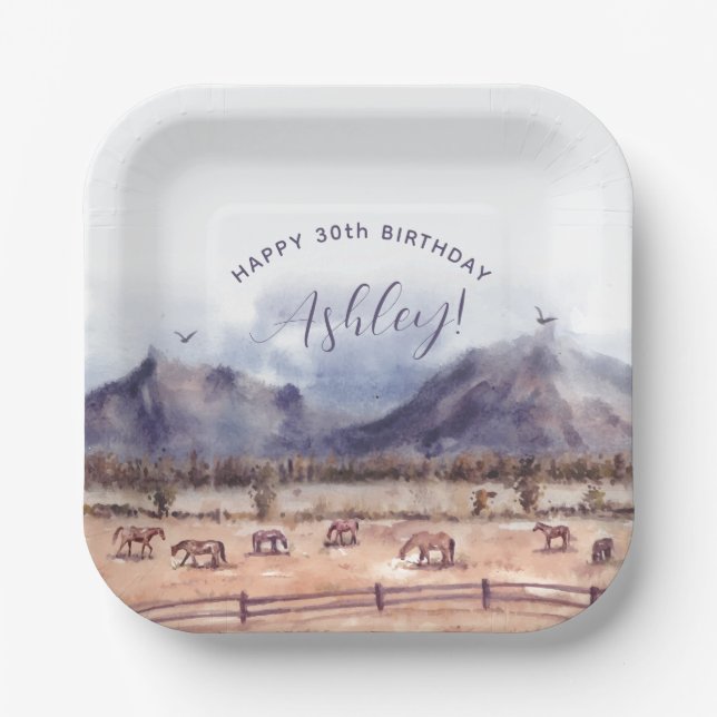 Horses Landscape Milestone Birthday Paper Plates (Front)