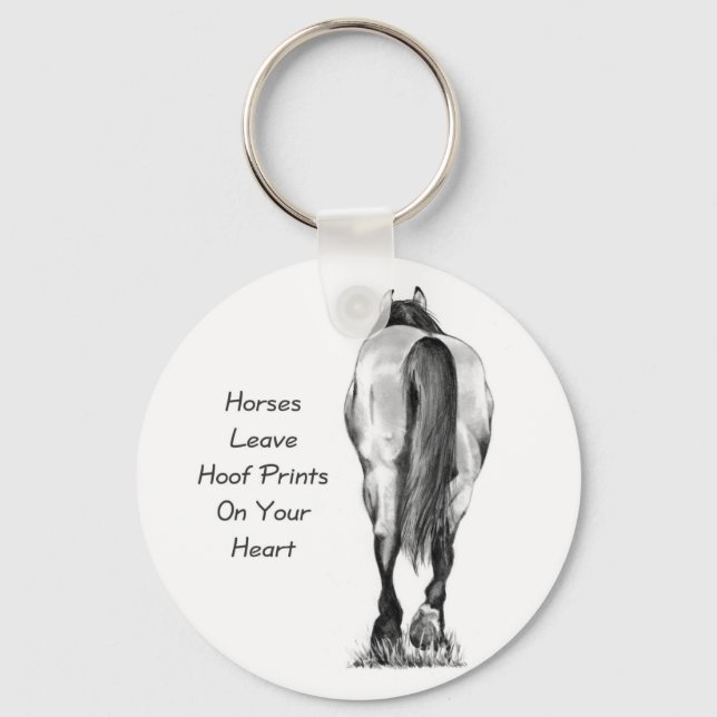 Horses Leave Hoofprints On Your Heart: Pencil Art Keychain (Front)
