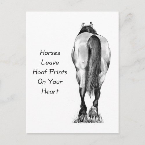 Horses Leave Hoofprints On Your Heart Pencil Art Postcard