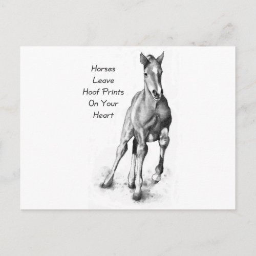 Horses Leave Hoofprints On Your Heart Pencil Art Postcard