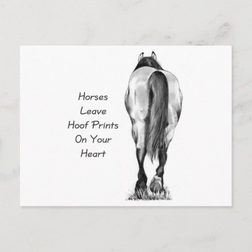 Horses Leave Hoofprints On Your Heart Pencil Art Postcard