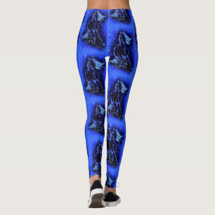 Horses Leggings Running In Blue Starry Night