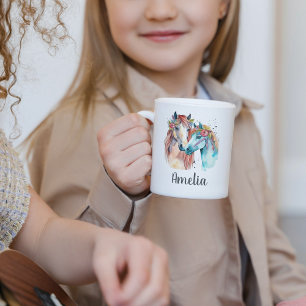 Horses Lover Watercolour Custom Name Kids Coffee Mug