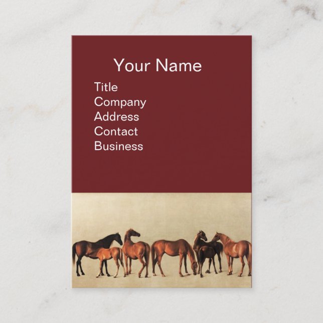 HORSES /MARES AND FOALS Brown Business Card (Front)