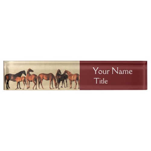 HORSES MARES AND FOALS Brown Desk Name Plate