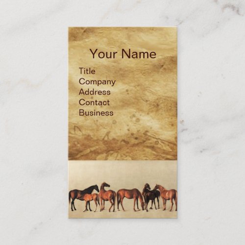 HORSES MARES AND FOALS Brown Parchment Business Card